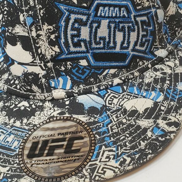 MMA Elite Adult S/M Skull Graphics Fitted Cap Hat Blue White - Picture 2 of 9